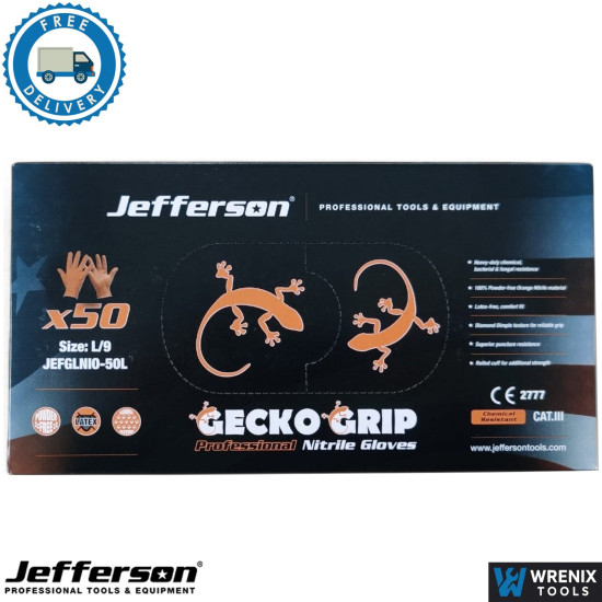 Heavy Duty Orange Nitrile Gloves Large Disposable pack of 50 - JEFGLNIO-50L
