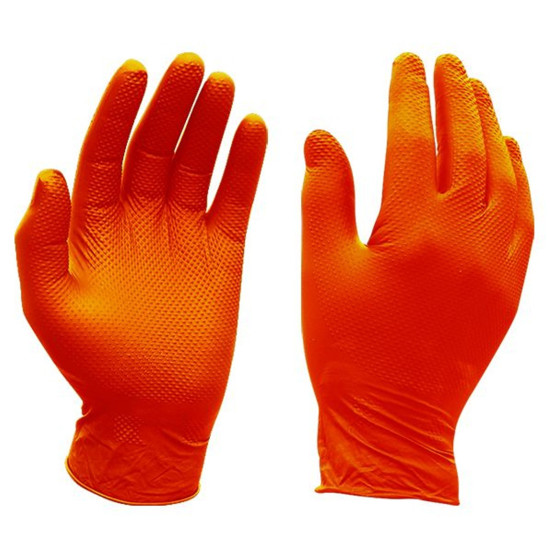 Heavy Duty Orange Nitrile Gloves X-Large Disposable pack of 50 - JEFGLNIO-50XL