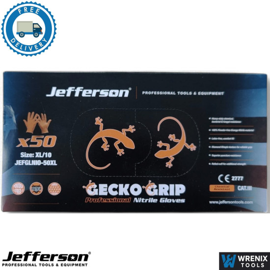 Heavy Duty Orange Nitrile Gloves X-Large Disposable pack of 50 - JEFGLNIO-50XL