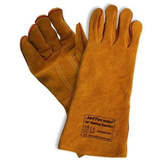 JEFGLWG-16YS 16" Welding Gauntlets Heat Resistant Leather Gloves for Automotive