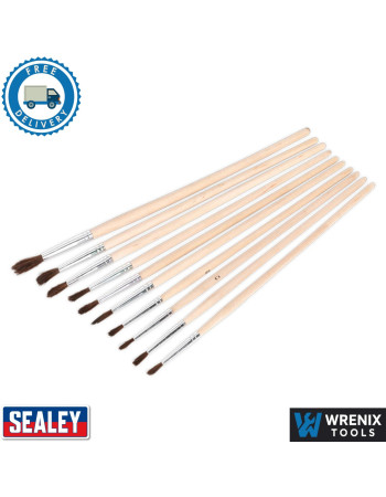 Sealey PB2 10pc Touch-Up Paint Brush Set Wooden Handle Assortment