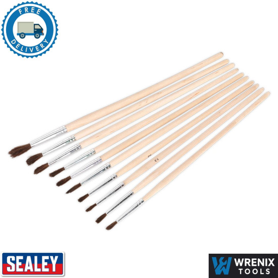 Sealey PB2 10pc Touch-Up Paint Brush Set Wooden Handle Assortment