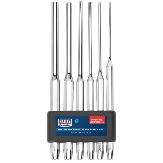 Sealey AK9128L 6pc Long Parallel Pin Punch Set 200mm - Professional Quality