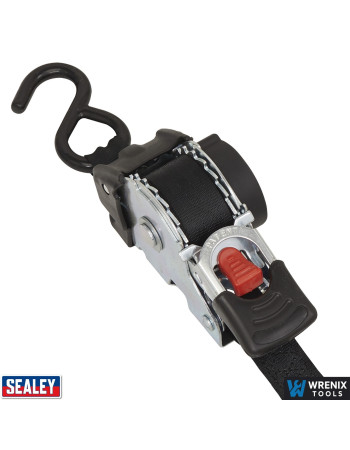 Sealey Auto Retractable Ratchet Strap 25mm x 3m Tie Down Strap - ATD25301