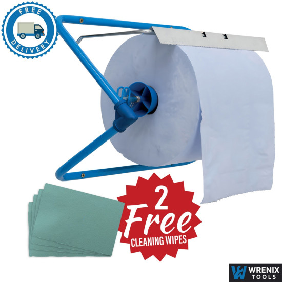 Wall Mount Paper Roll Dispenser Heavy Duty Steel Wipe Holder + 2 Free Wipes